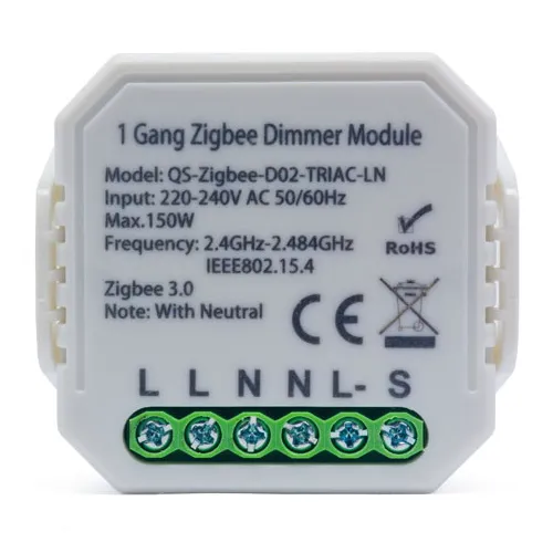 Lonsonho QS-Zigbee-D02-TRIAC-LN — Dimmer Switch Module With Neutral 1 Gang