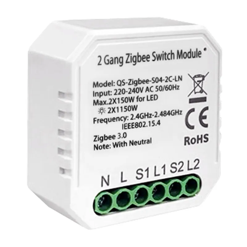 Lonsonho QS-Zigbee-S04-2C-LN — 2 Gang Switch Module With Neutral